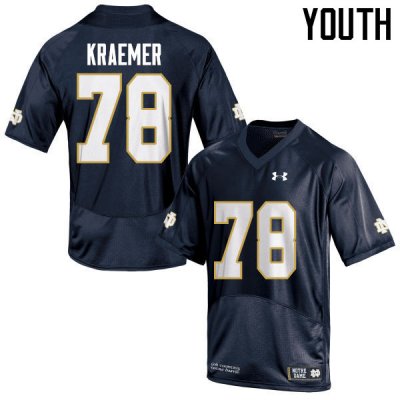 Notre Dame Fighting Irish Youth Tommy Kraemer #78 Navy Blue Under Armour Authentic Stitched College NCAA Football Jersey MDU5899VW